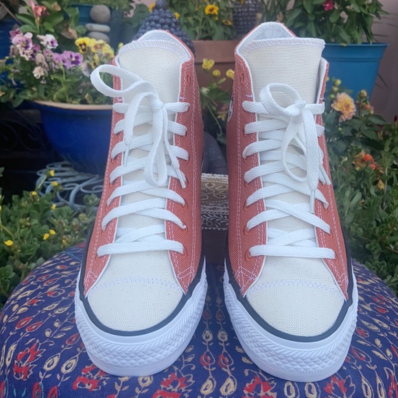 New Rusty Orange Two Tone Converse CTAS Hi Top Sneakers - Picture 11 of 16